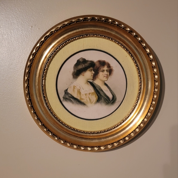 VINTAGE REAR SIGNED WATERCOLOR PAINTING IN 13.5 " A GOLD GILTED ROUND FRAME - Picture 12 of 16
